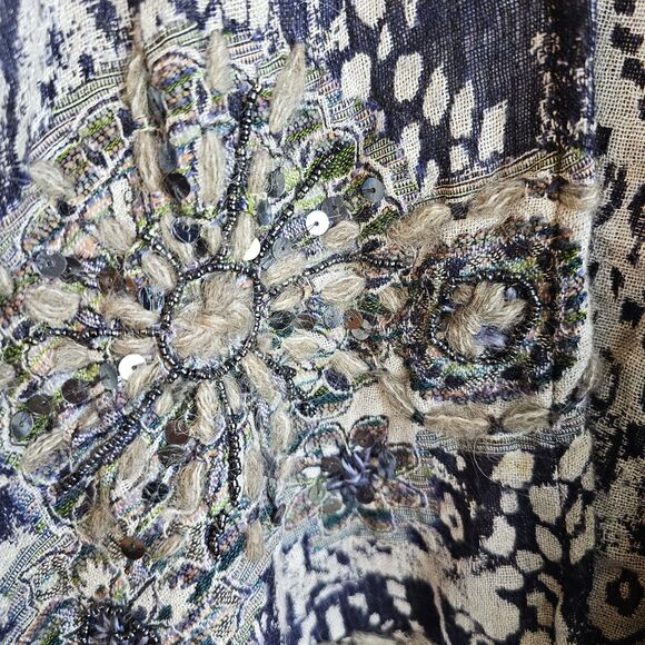 SOFT SURROUNDINGS Emory Cardi SEQUIN FRINGE TOPPER Open Cardigan S/M Blue - Picture 6 of 7